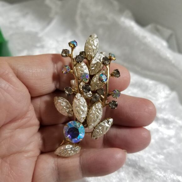 Vintage 80's floral brooch aurora borealis stones 1.1899 - Picture 4 of 16